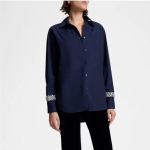 NWT A.L.C. Calvin Embellished Button-Front
Top in Navy SZ 2